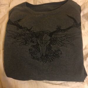 American Eagle Men's Gray Reversible Sweater with Graphic Design.
